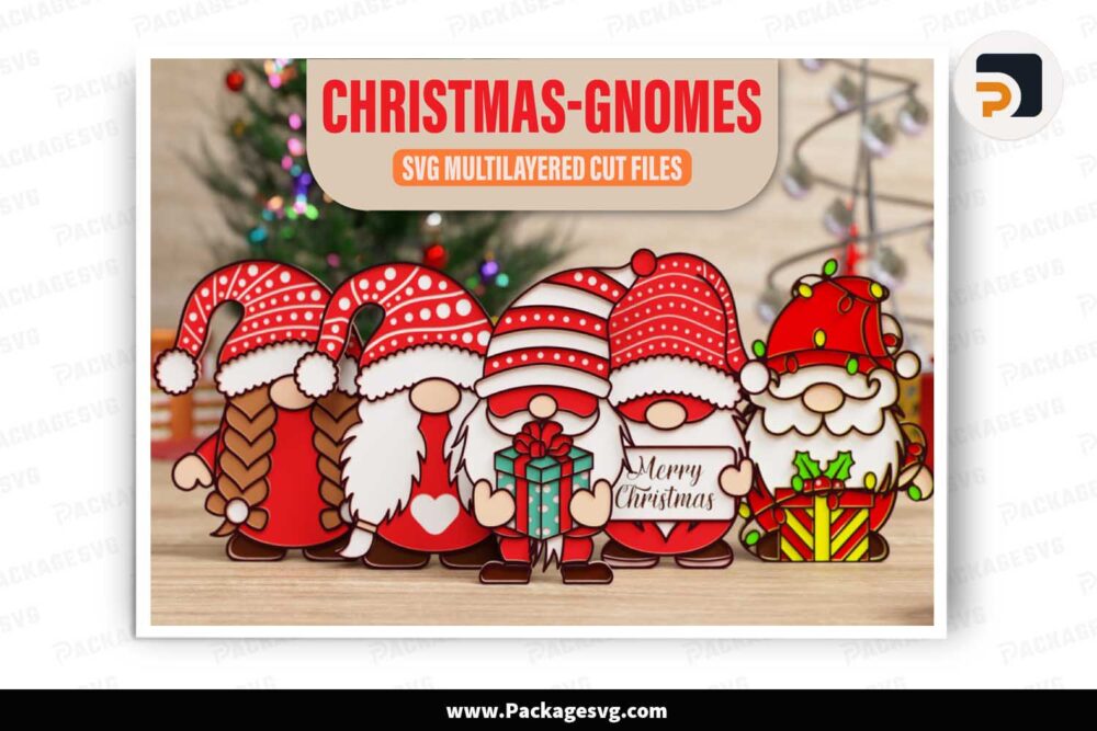 3D Christmas Gnome Layered Bundle, 5 SVG Files For Cricut LKGKQ8PF