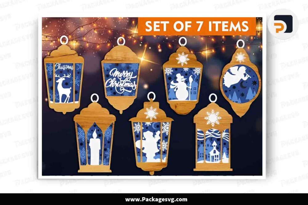 3D Christmas Ornament Bundle, 7 SVG Files For Laser Cut LKHP49VS