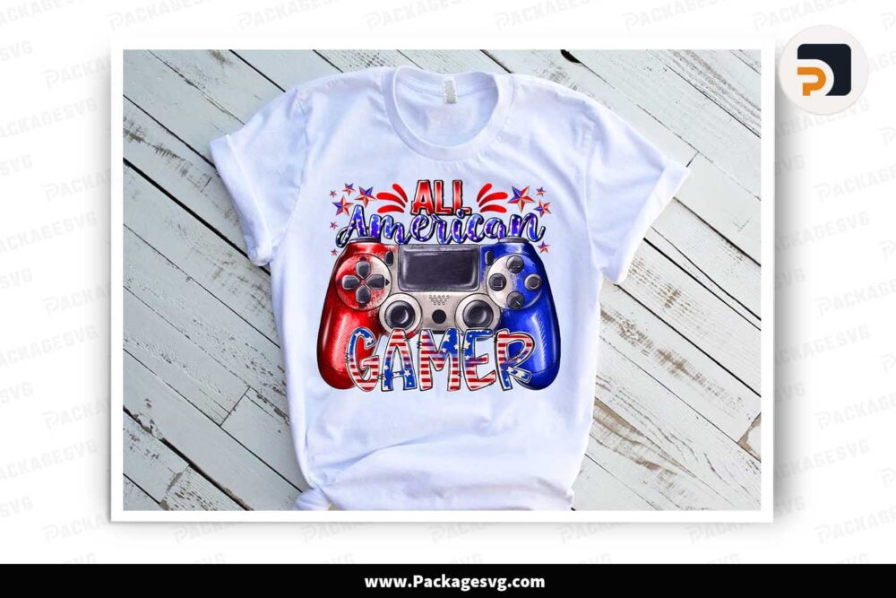 All American Gamer Sublimation PNG, 4th Of July Shirt Design LJMBWHKJ