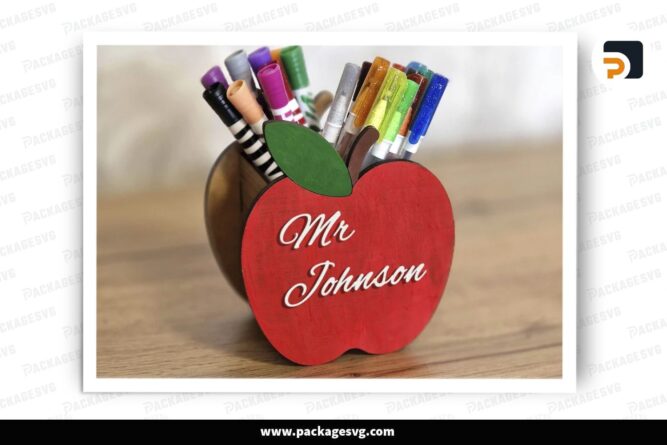 Apple Pencil Pen Cup Holder SVG, Personalized Teacher Appreciation Gift Cut File LK2CU9RM (2)