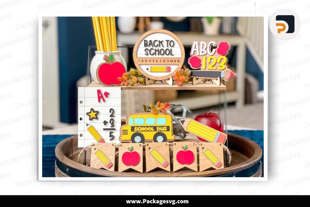 Back To School Tiered Tray, SVG Files For Cut LKAMTEUM