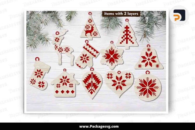 Christmas Folk Ornament Bundle, 22 SVG Files For Laser Cut LKHPW3B1