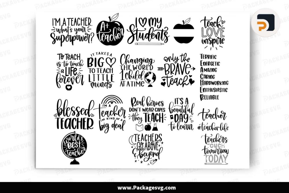 Hand Lettered Teacher Bundle, 19 School SVG Designs LK3EHEFY