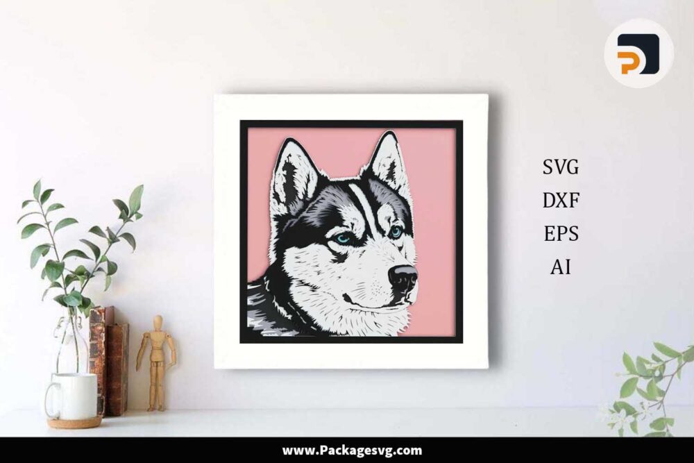 Husky Shadow Box, SVG Files For Cricut LKKU4K04