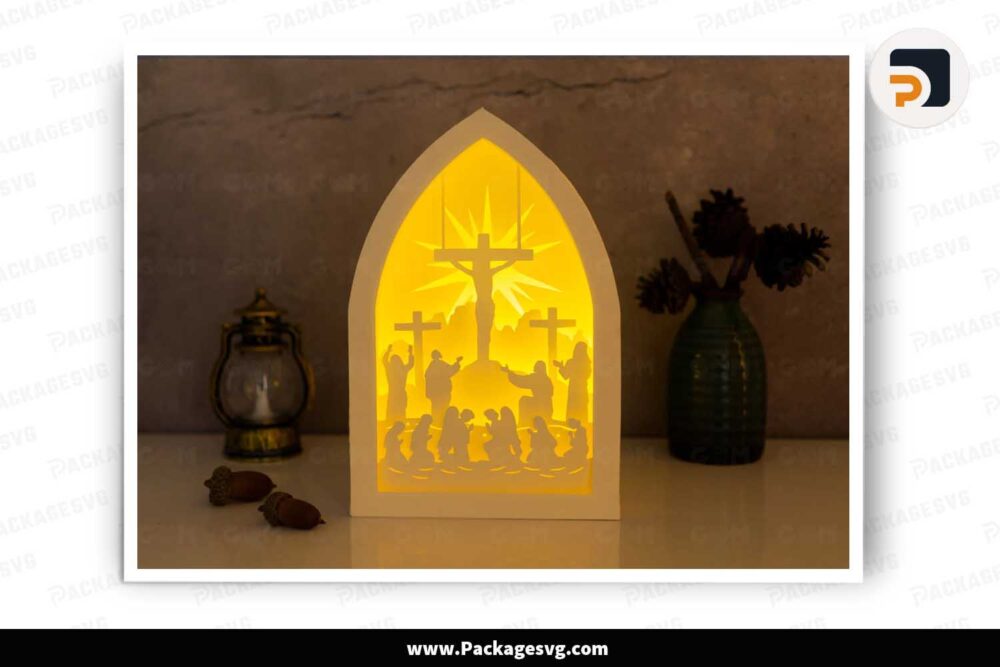 Jesus on Cross Light Box, Christian Paper Cut File LJMB65OO