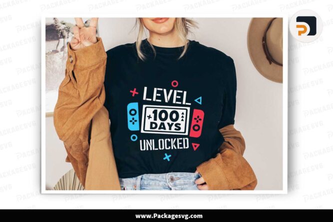 Level 100 Days Unlocked Svg, School Shirt Design LK9FDMS5