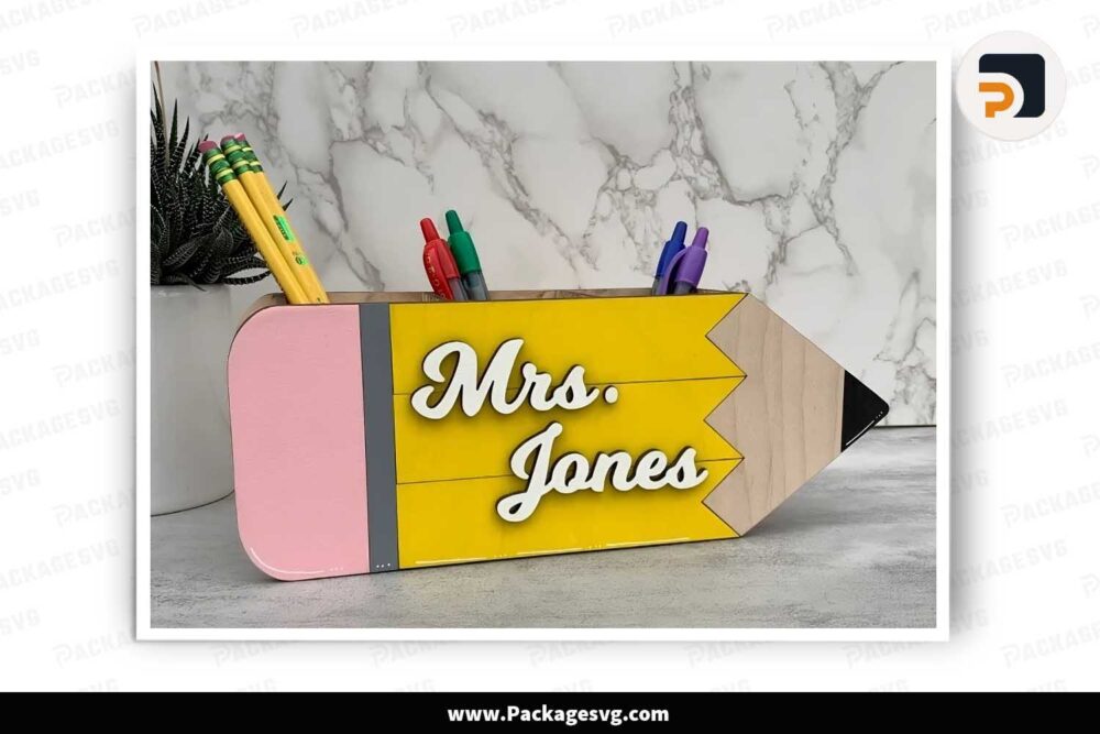 Pencil Box SVG Cut File, Personalized Teacher Appreciation Gift Template LK2CF66I