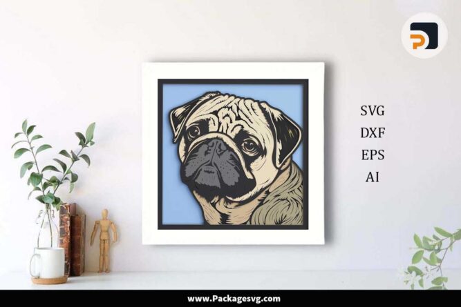 Pug Dog Shadow Box, SVG Files For Cricut LKKK2NIC