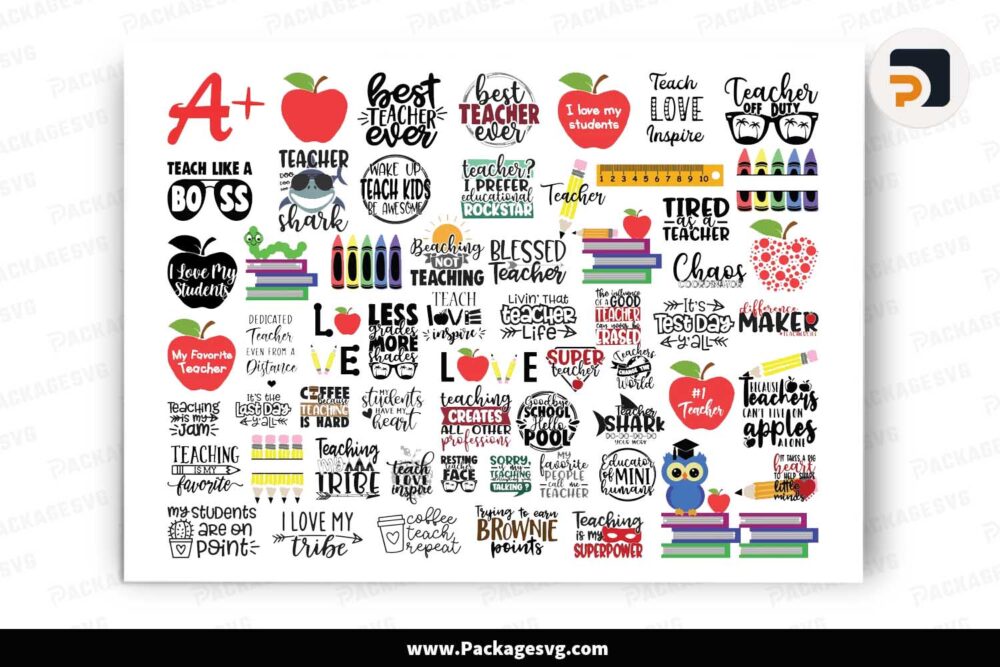 School SVG Bundle, 50 Teaching Quotes Designs LK3G0H6I