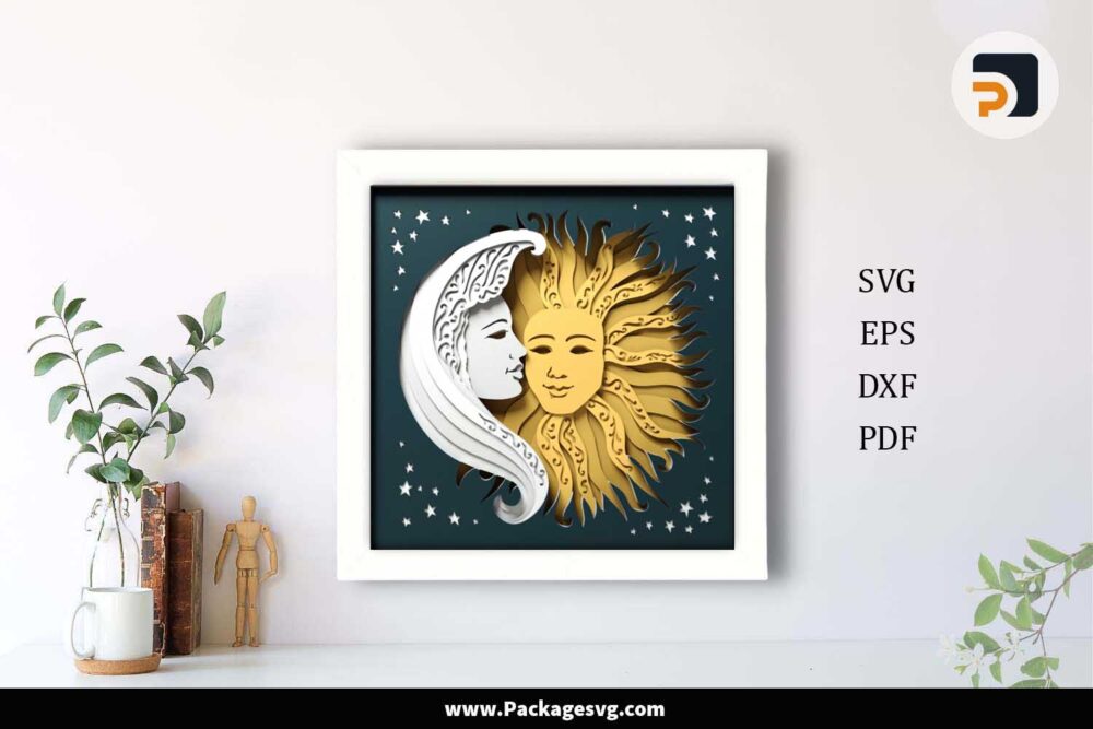 Sun and Moon Shadow Box, Mask Celestial Paper Cut File LJM70A8K