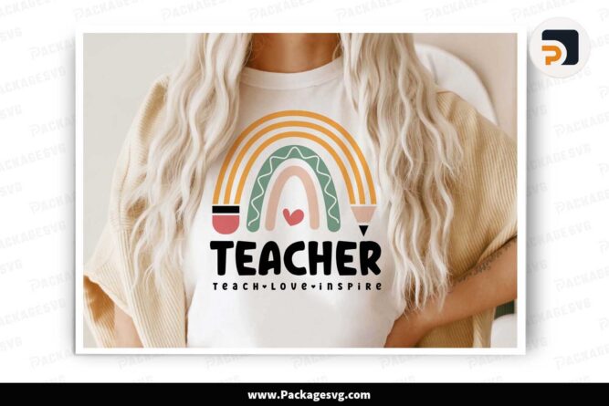 Teach Love Inspire SVG, Teacher Rainbow Shirt Design LK6M6WB9