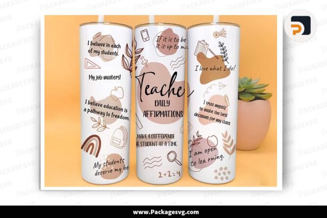 Teacher Daily Affirmations Template, 20oz Tumbler Wrap PNG LKDGC5VA