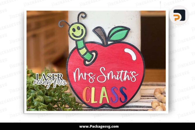 Teacher's Apple Sign SVG, Teacher Door Hanger Design LKAM7N7D