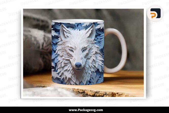 3D Arctic Wolf Sublimation PNG, 11oz 15oz Mug Wrap LLKNVFMX