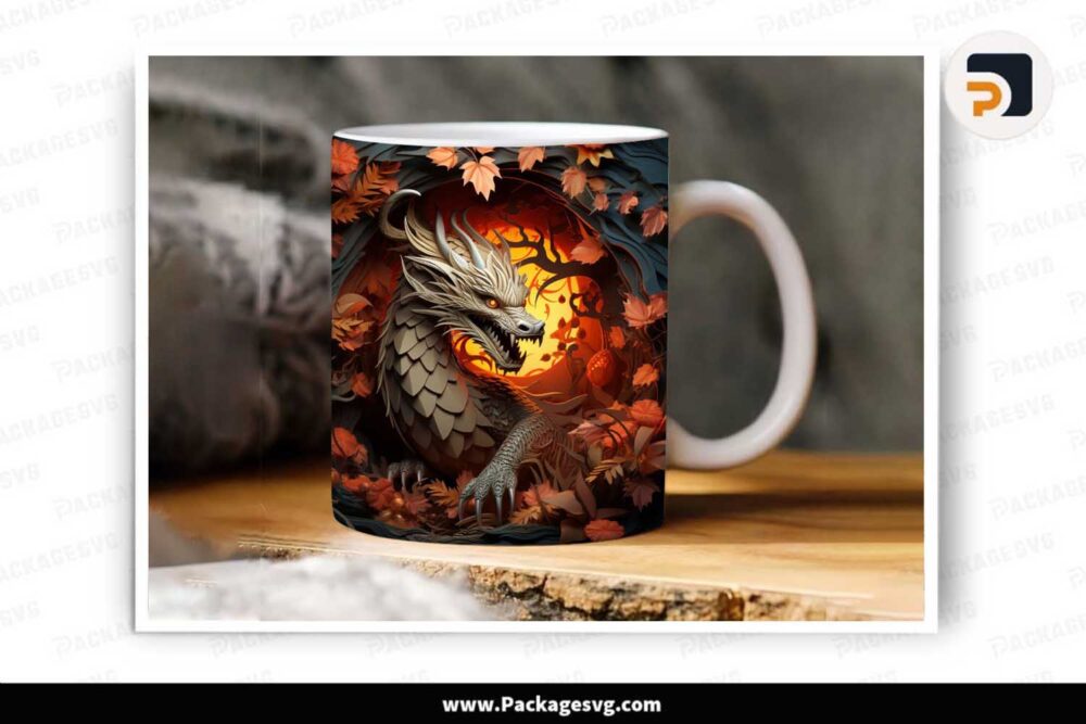 3D Autumn Dragon Sublimation PNG, 11oz 15oz Mug Wrap LLKNKX2P