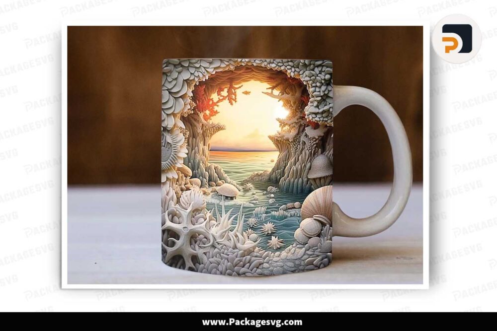 3D Beach Landscape Sublimation PNG, 11oz 15oz Mug Wrap LLNJNQY9