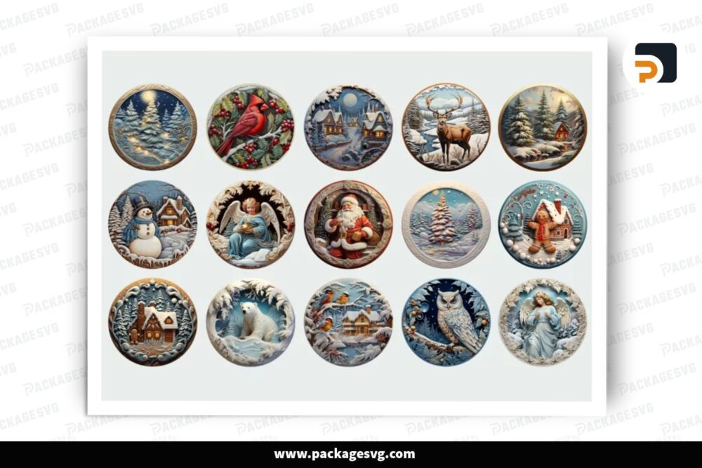 3D Christmas Ornament Bundle, 16 Sublimation Designs LLN208GH