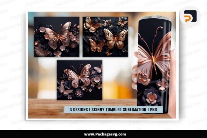 3D Metallic Butterflies Tumbler Bundle, 20oz Skinny Tumbler Wrap LLALKP6W