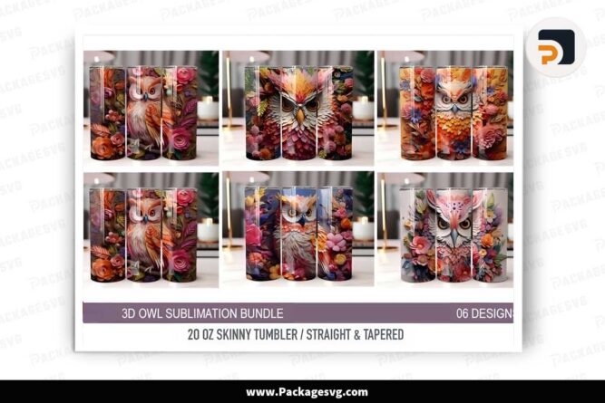 3D Owl Flowers Sublimation Bundle, 20oz Tumbler Wrap LLD727MR