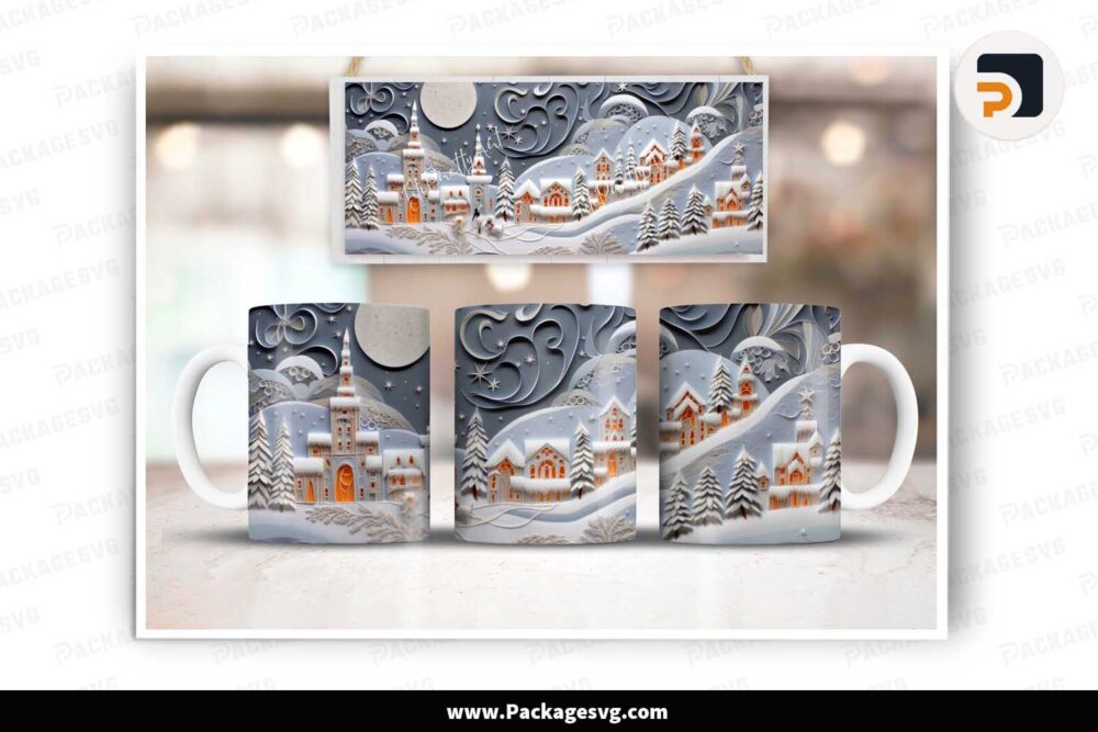 3d Christmas Scene Sublimation PNG, 11oz 15oz Mug Wrap LLUIP48G