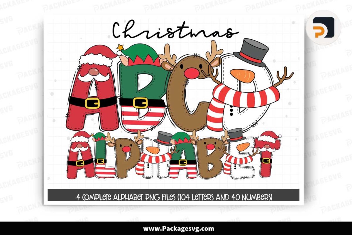 Christmas Alphabet Png Bundle Christmas Doodle Letters Cliparts