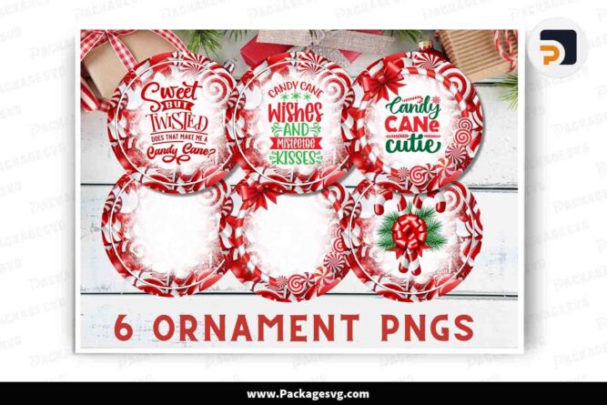 Christmas Candy Cane Ornament Bundle, 6 Sublimation Designs LLUIVWHR