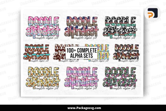 Doodle Alphabet Mega Bundle, 100 Alpha Sets Clip Art PNG Files LLUOHBMU