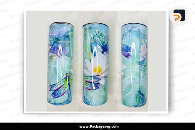 Dragonfly Lotus Sublimation PNG, 20oz Skinny Tumbler Wrap LLUCRA20