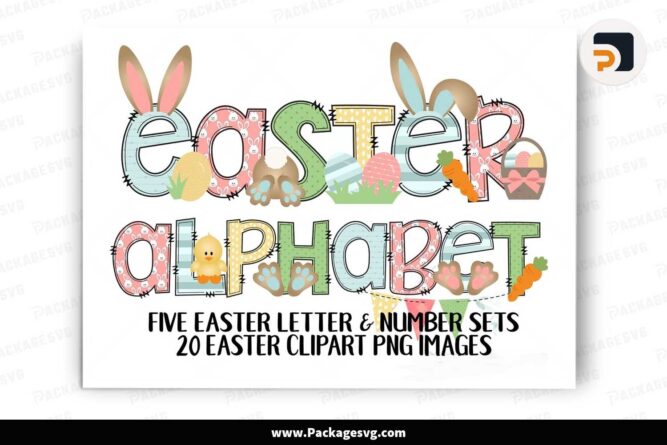 Easter Doodle Alphabet Bundle, Easter Cliparts PNG Letters LLYH9N00