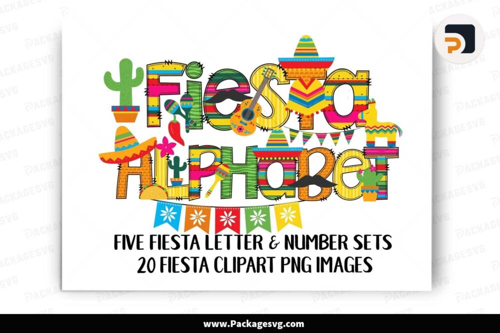 Fiesta Doodle Alphabet Bundle, Fiesta Cliparts PNG Letters LLYJABMZ