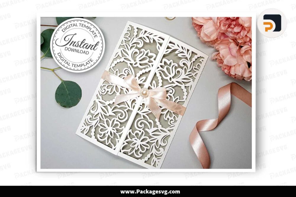 Gate Fold Invitation Card Template, SVG Papercut File LL3KDJ17