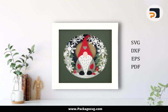 Gnome Christmas Shadow Box, SVG Paper Cut File LL08JSHY