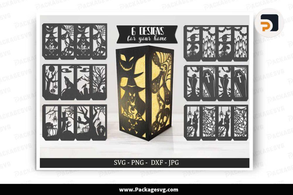 Halloween Papercut Lantern Bundle, 6 SVG Files For Cricut LLP0IRUG