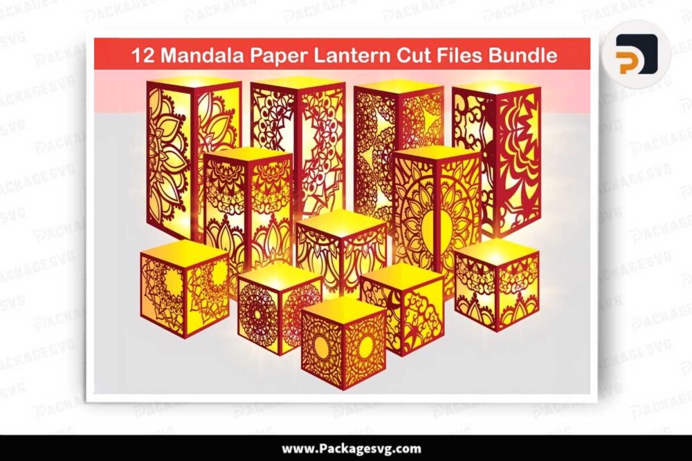 Mandala Lantern SVG Bundle, 12 Template Paper Cut Files LLHCUAZL