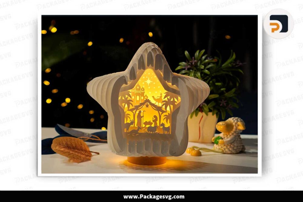 Nativity Scene Star Pop Up, SVG Paper Cut File LL4KNJQW