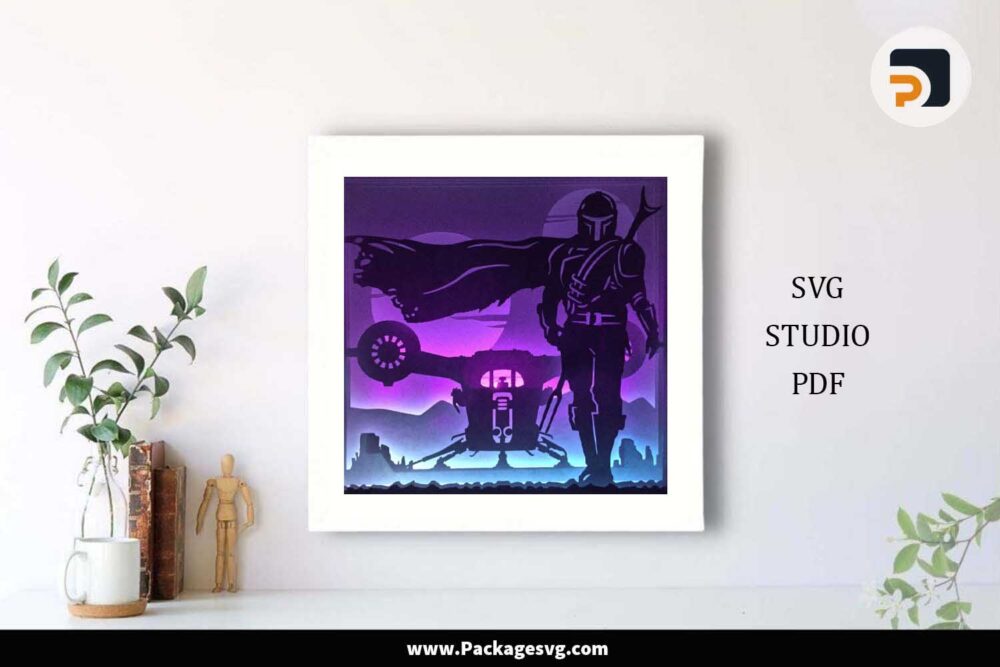 Starwars Mandalorian Light Box SVG, 3d Layered Paper Cut File LKUTJVWM