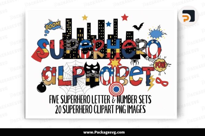 Superhero Doodle Alphabet Bundle, Superhero Cliparts PNG Letters LLYI5JOO