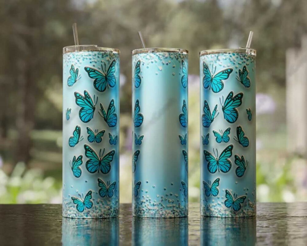 Blue Butterflies Sublimation Tumbler, 20oz Tumbler Wrap PNG LN493YA4