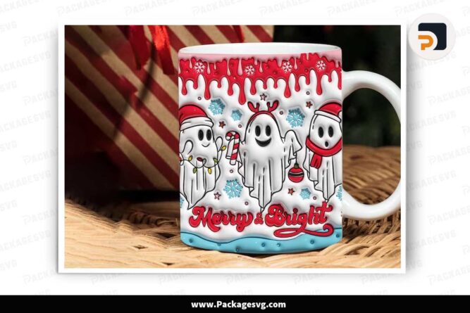 3D Cute Christmas Ghosts Inflated Mug, 11oz 15oz Mug Wrap PNG LMZS7R2E