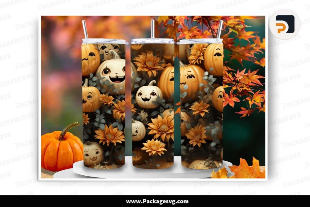 3D Halloween Smile Pumpkins PNG, 20oz Tumbler Wrap LMFLQOZY