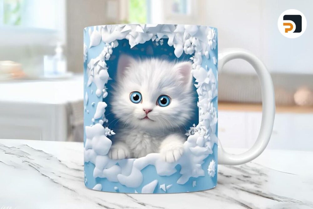 3D Kitten Hole In A Wall Mug Design, 11oz 15oz Mug Wrap