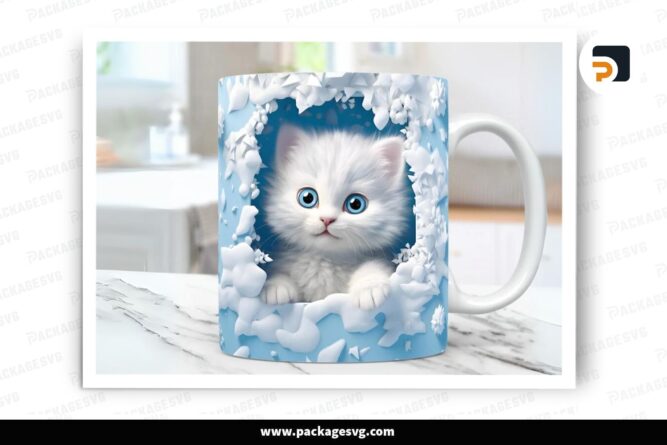 3D Kitten Hole In A Wall Mug Design, 11oz 15oz Mug Wrap LO3QCR24