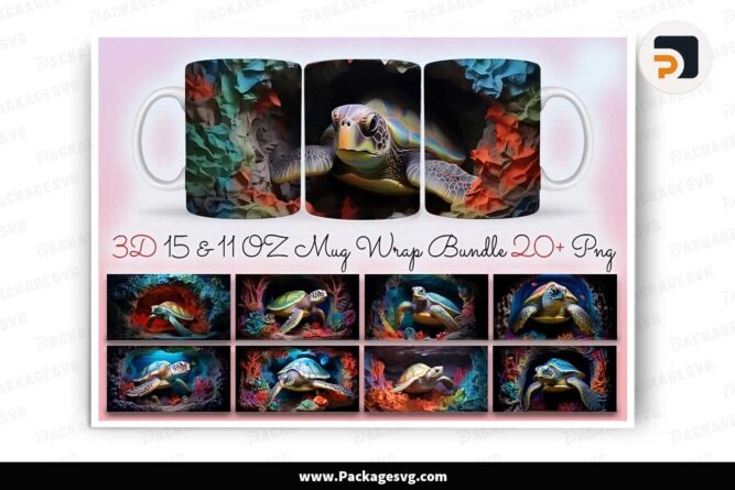 3D Sea Turtle Sublimation Bundle, 20+ PNG 11oz 15oz Mug Wrap LMPZB9J4