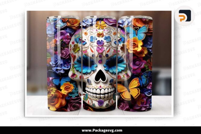 3D Sugar Skull Sublimation, 20oz Skinny Tumbler Wrap LMT19M8N