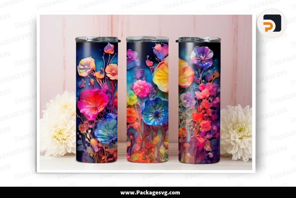 3D Wild Flowers Alcohol Ink Tumbler, 20oz Tumbler Wrap PNG LMTYS1MJ