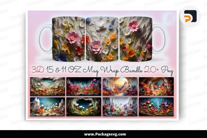 3D Wildflowers Sublimation Bundle, 20+ PNG 11oz 15oz Mug Wrap LMPYQJUS