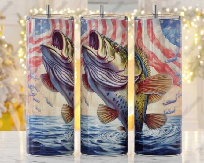 American Fishing Sublimation Tumbler, 20oz Tumbler Wrap PNG LN49RHKK