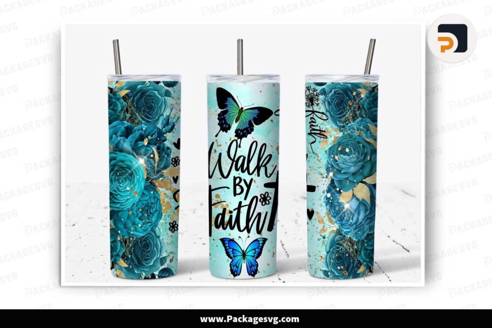 Christian Bible Verse Walk By Faith Tumbler, 20oz Tumbler Wrap PNG LN4CWXIH