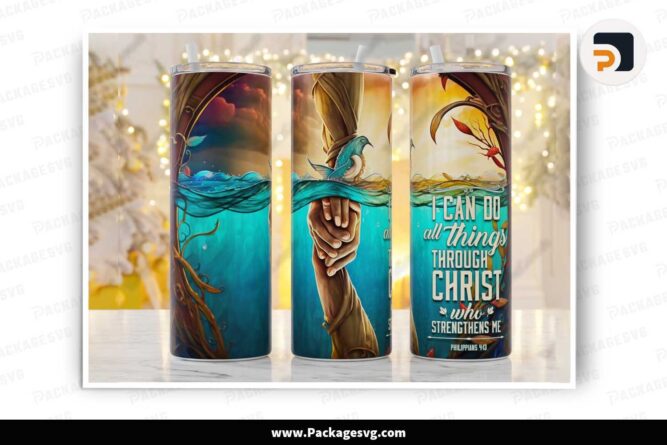 Christian Philippians 4:13 Sublimation Tumbler, 20oz Tumbler Wrap PNG LN4BA6QU