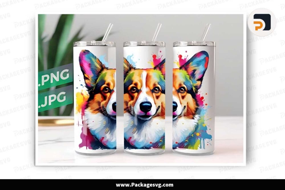 Colours Corgi Sublimation PNG, Printable on Tumbler and Bag LM60GE4K